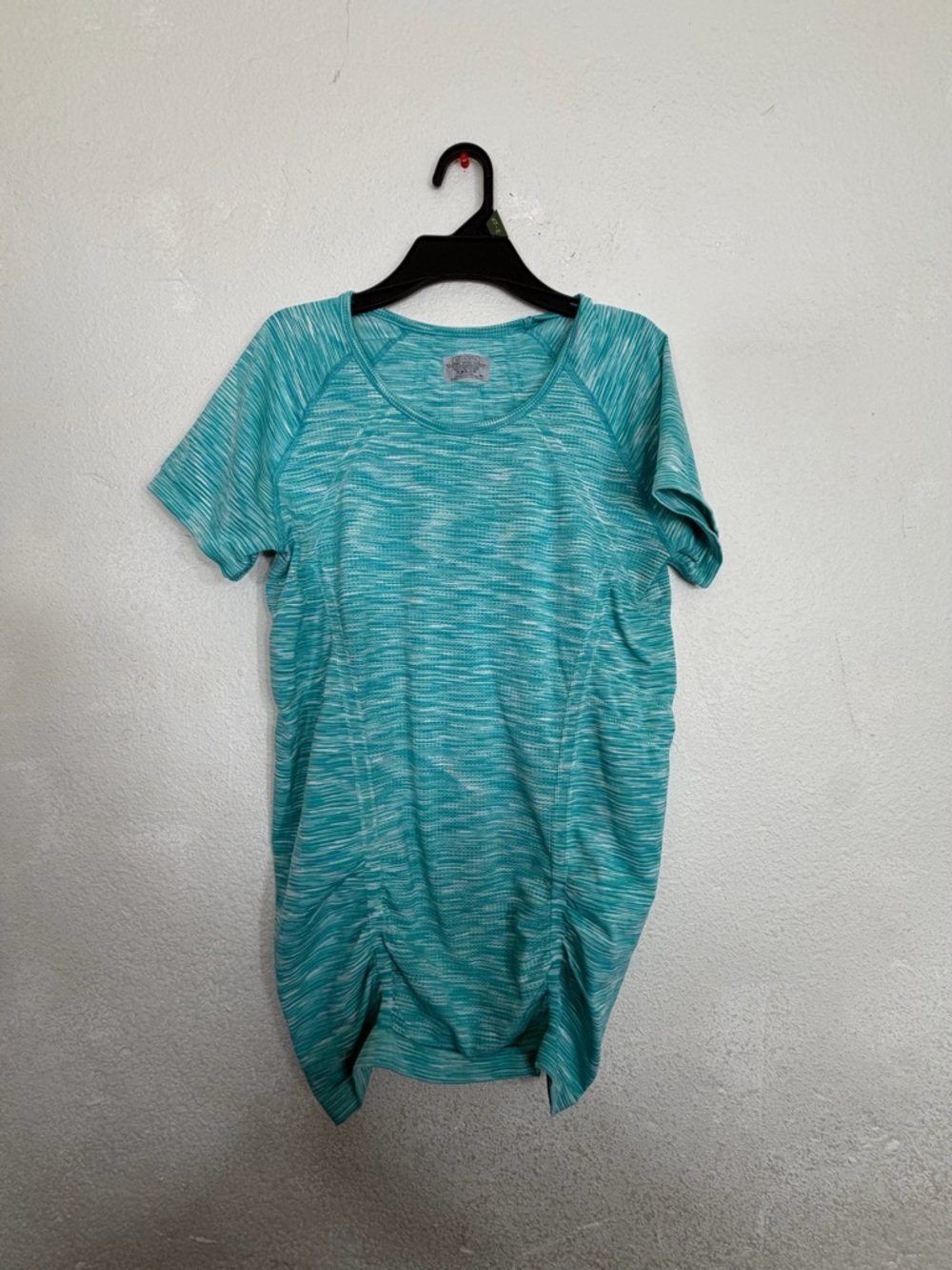 Athleta Fastest Track Space Dye Tee XL - Teal Seamless Ruched Workout Top